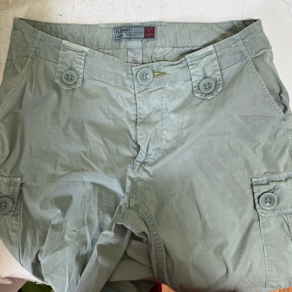 Old Navy Y2K Cargo RollUp Tab 8 Straight Leg Cotton Utility Pant Capri Zip Light - Picture 5 of 16